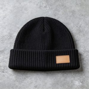 Black knit beanie hat